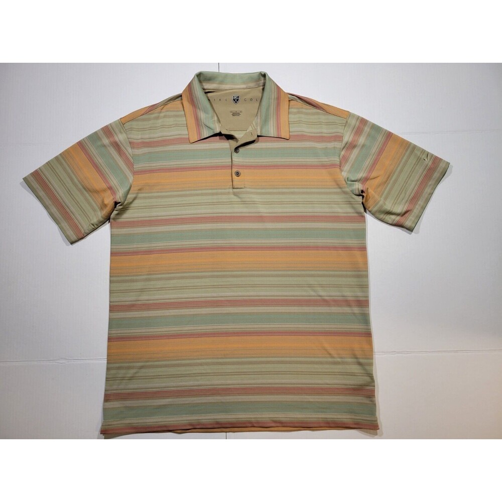 Nike Golf Polo Dri-Fit‎ Multicolored Green Red Orange Stripped Mens Size Large